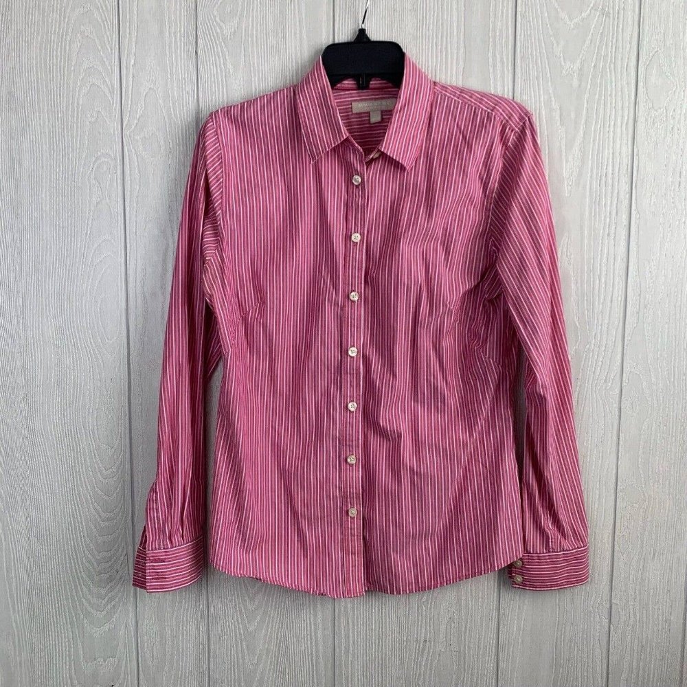 Banana Republic Pink/White Stripe Long Sleeve Button Down Size 12